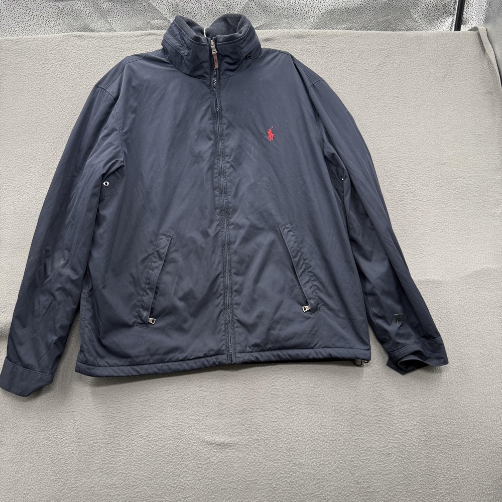 Polo Ralph Lauren Jacket Mens Large Blue Windbreaker Full Zip Lined Pockets